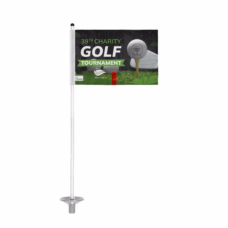 6"x8" Golf Flag with 30" White Practice Pole and Tray