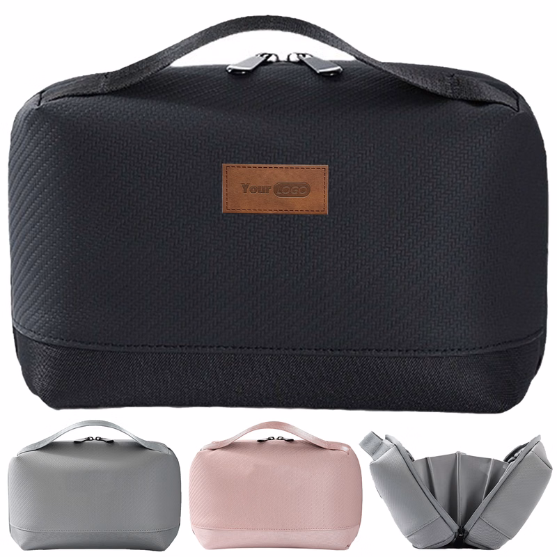 Pu Solid Color Travel Grooming And Makeup Bag