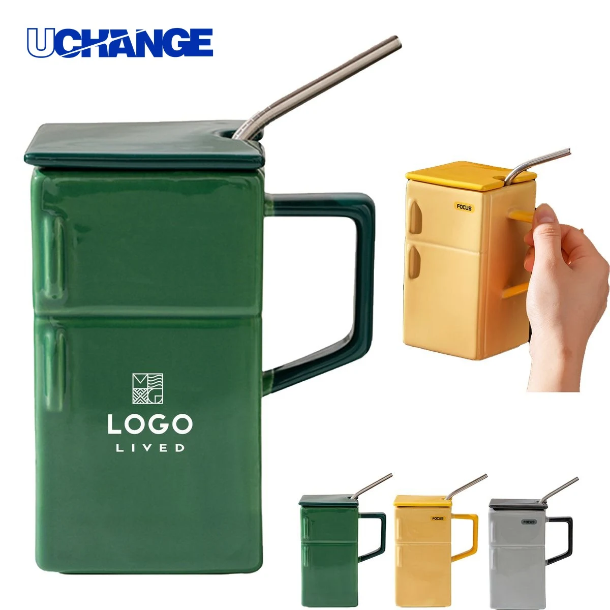 19oz Refrigerator-Shaped Ceramic Mug with Straw 1