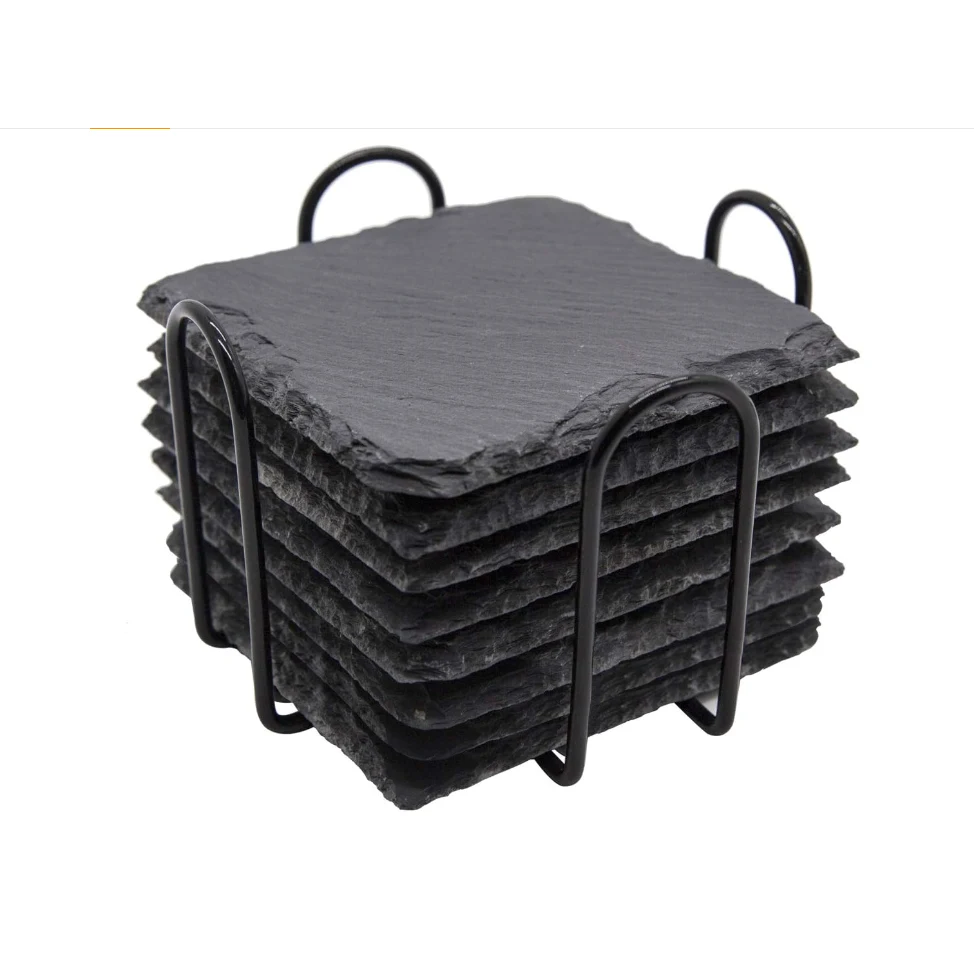 Slate Drink Coasters with Metal Holder 1