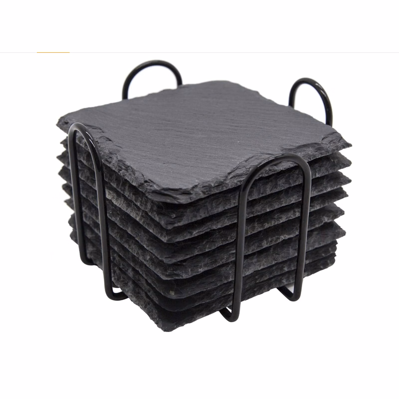 Slate Drink Coasters with Metal Holder
