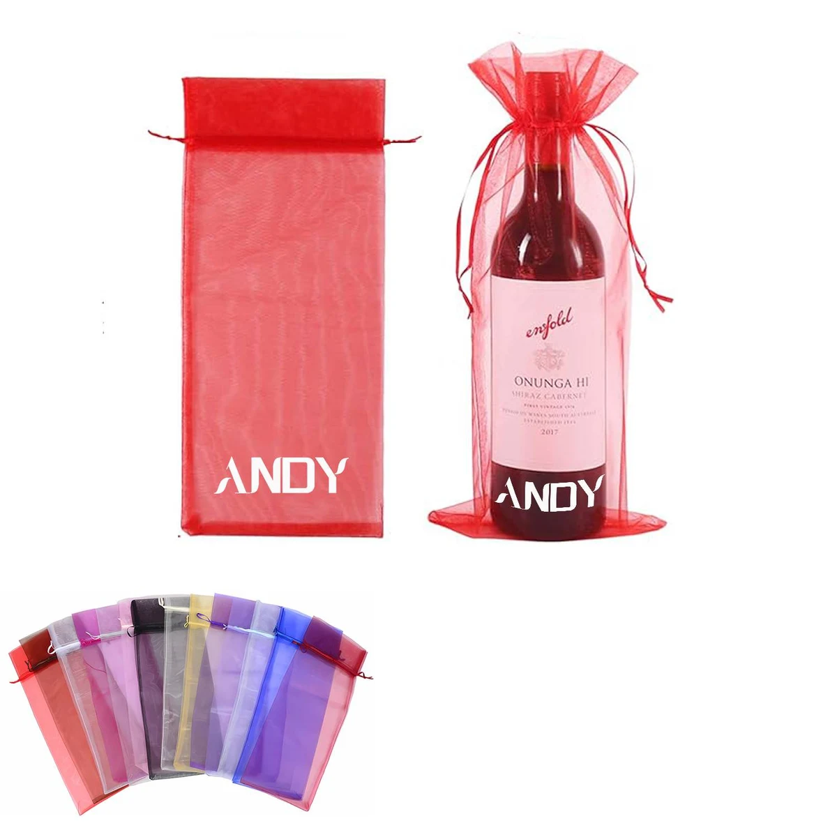 1-Bottle Organza Drawstring Wine Bag 1