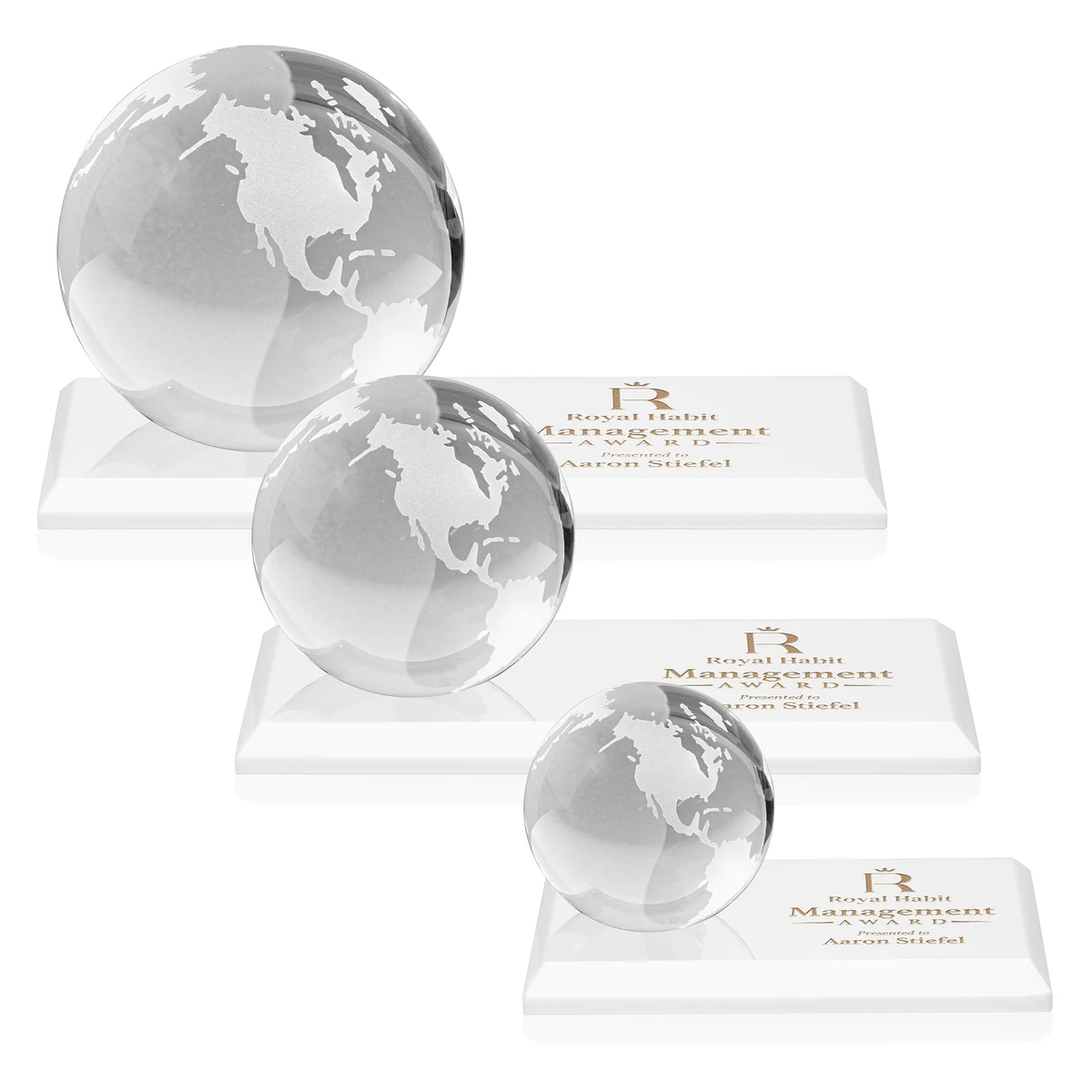 Globe Award on Rectangle Base - White 1