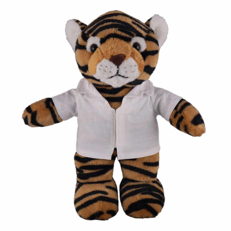 Soft Plush Stuffed Tiger in doctor's jacket.