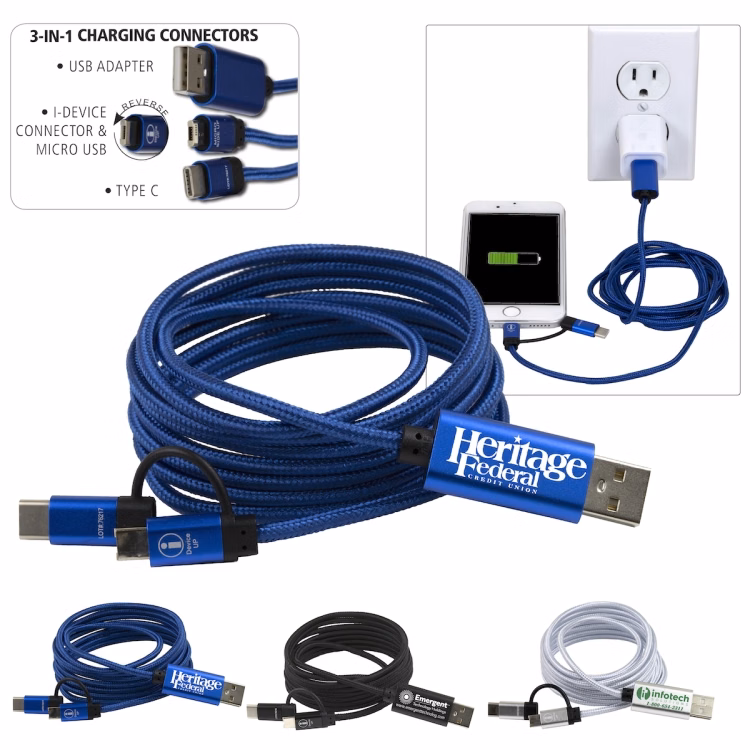 "OSLO" 5-in-1 Braided 6 Ft. Long Cell Phone Charging Cable