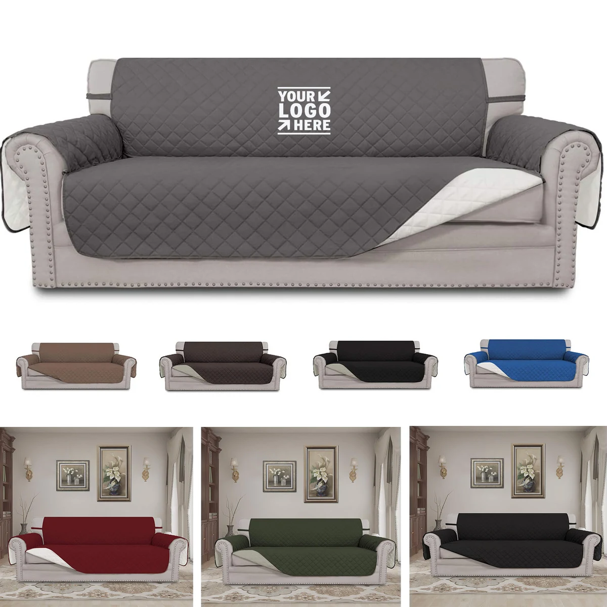 Reversible Oversized Sofa Slipcover Water Resistant Couch Cover with Foam Sticks Elastic Straps 1