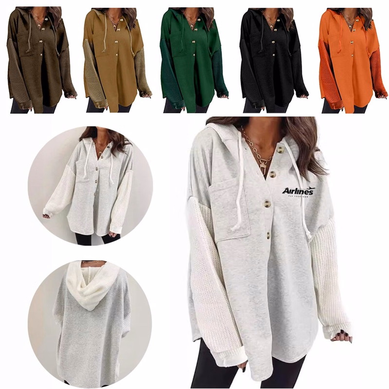 Casual Long Sleeve Button Hooded Sweatshirts