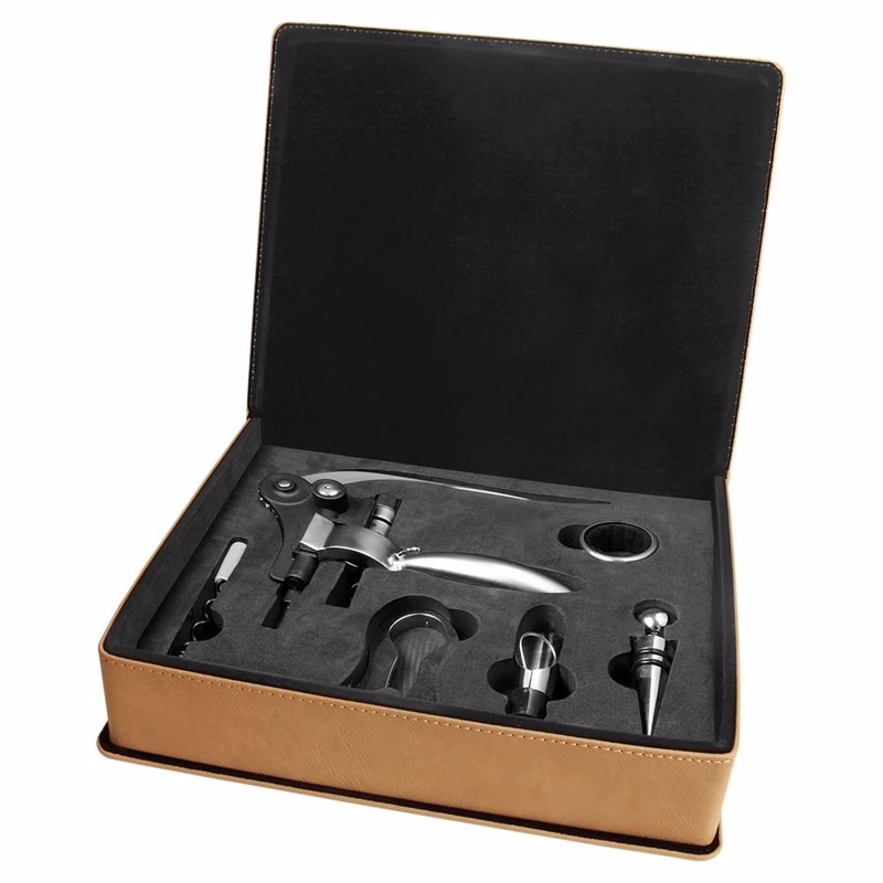 Light Brown Leather Wine 5 Piece Tool Set