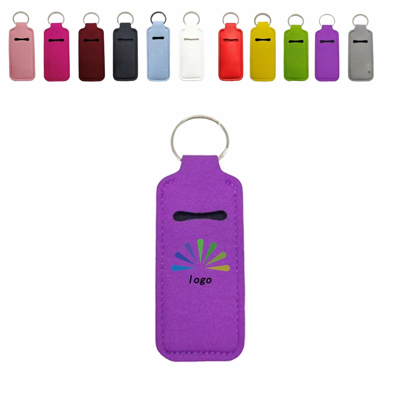 Custom Logo Neoprene Lip Balm Holder With Split Key Ring