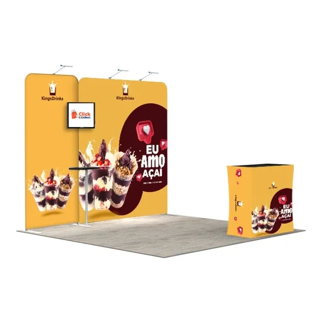 10ft Inline Trade Show Booth – Portable Backwall Display with Counter & LED Lights 1