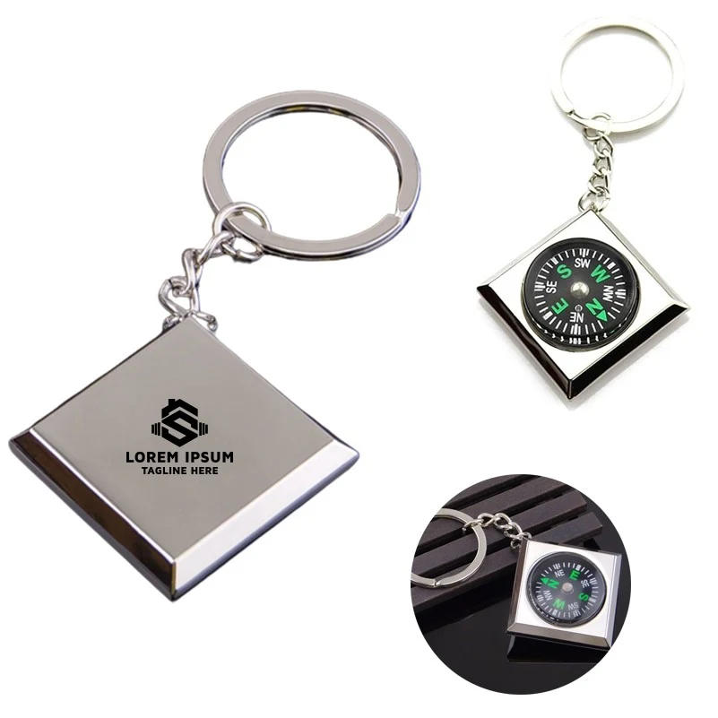 Metal Silver Compass Keyring 1