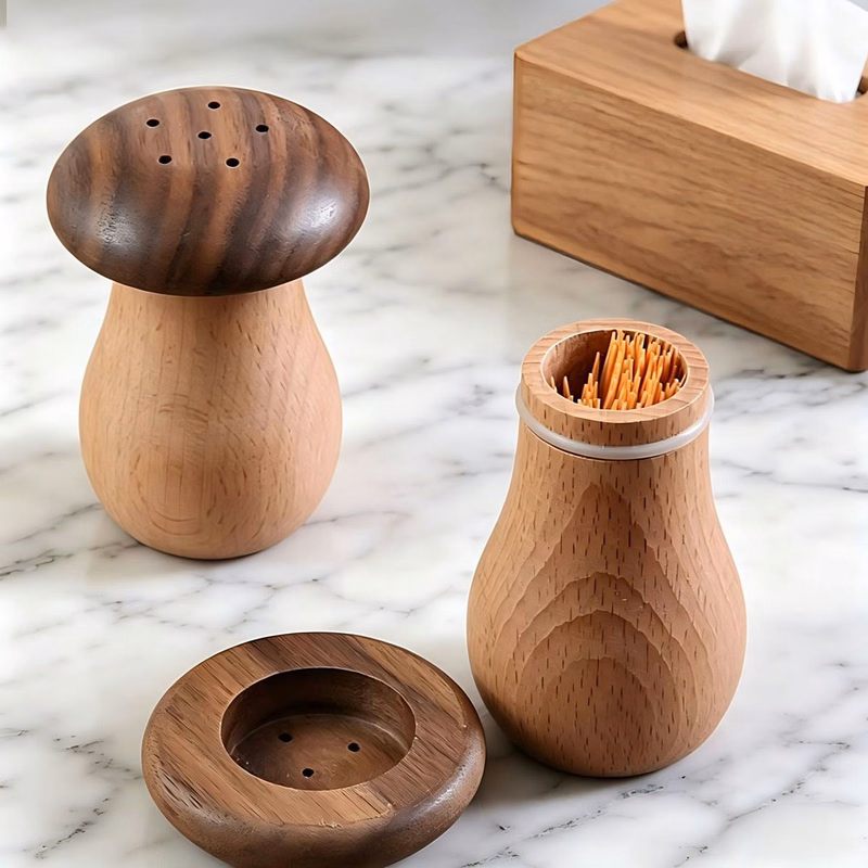 Wooden Mushroom Toothpick Holder