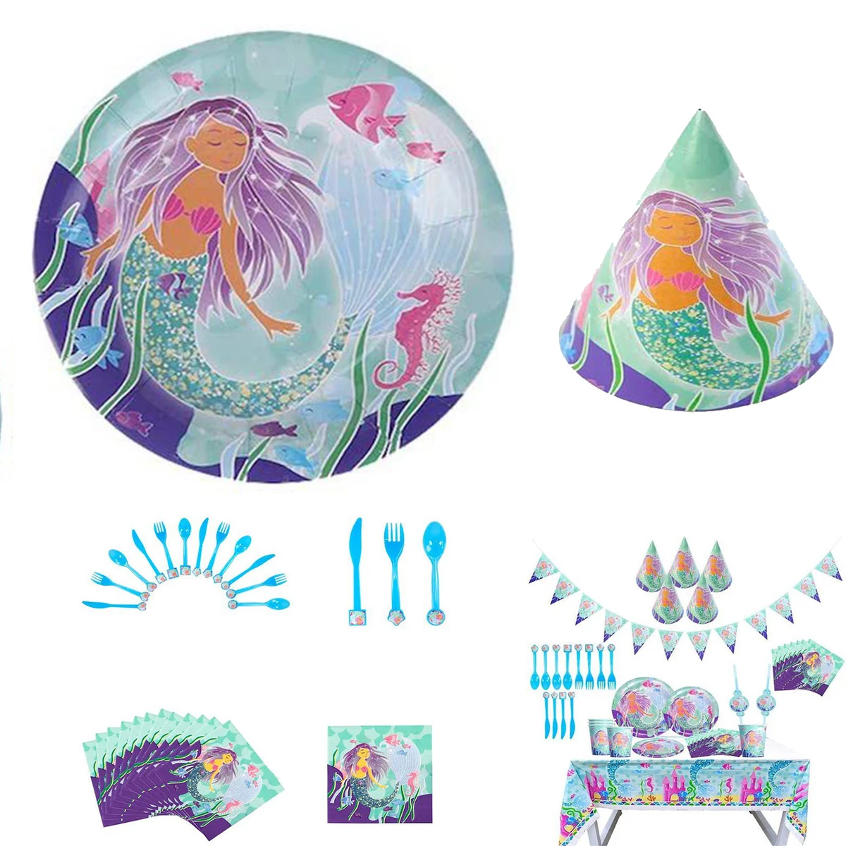 Party Supplies Set Serves 6 Blue Paper Plates 1