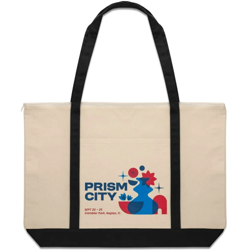 Large Top Zipper Cotton Tote Bags, custom tote bag with logo imprint 1