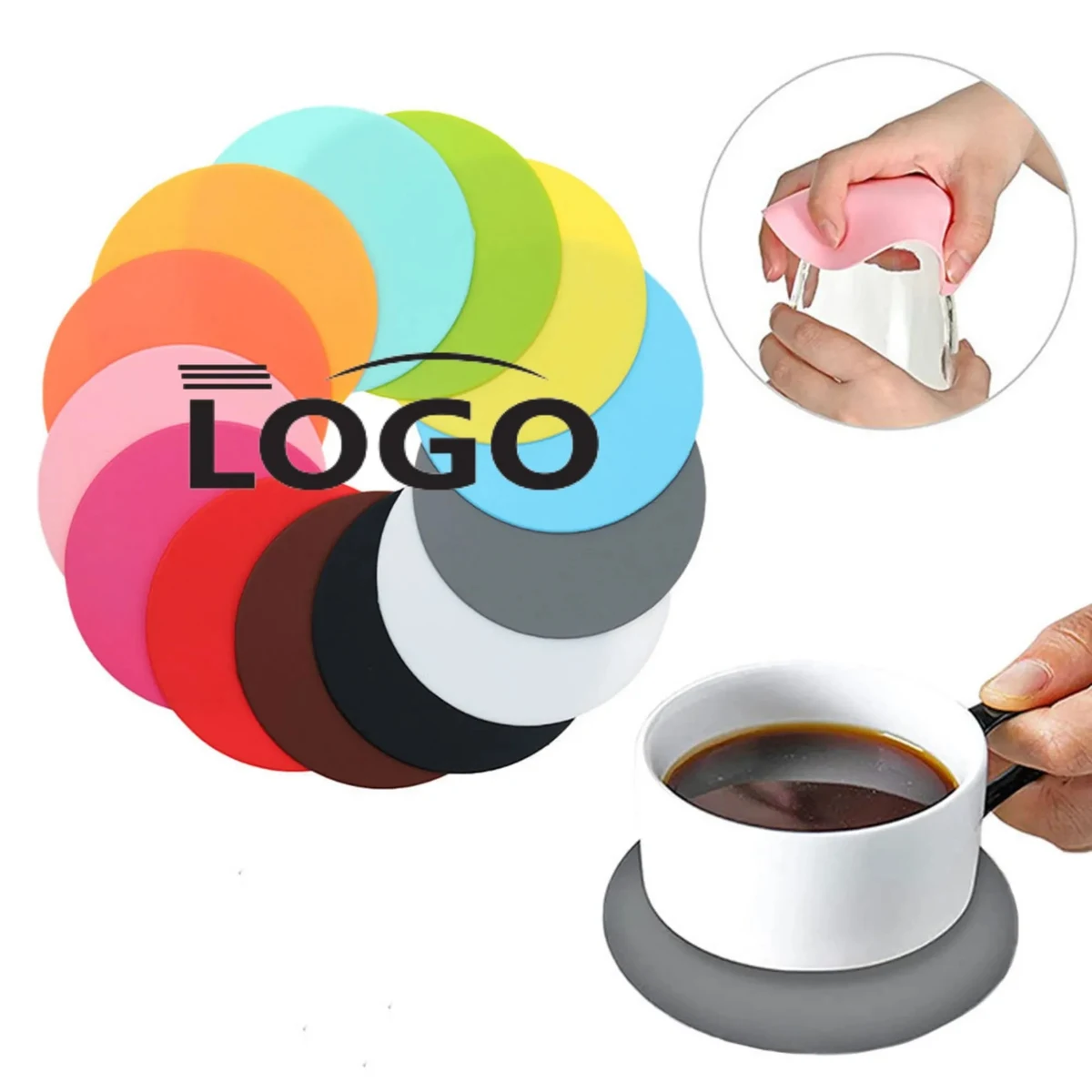 MOQ50 Soft PVC Round Silicone Coasters Non-Slip Cup 1