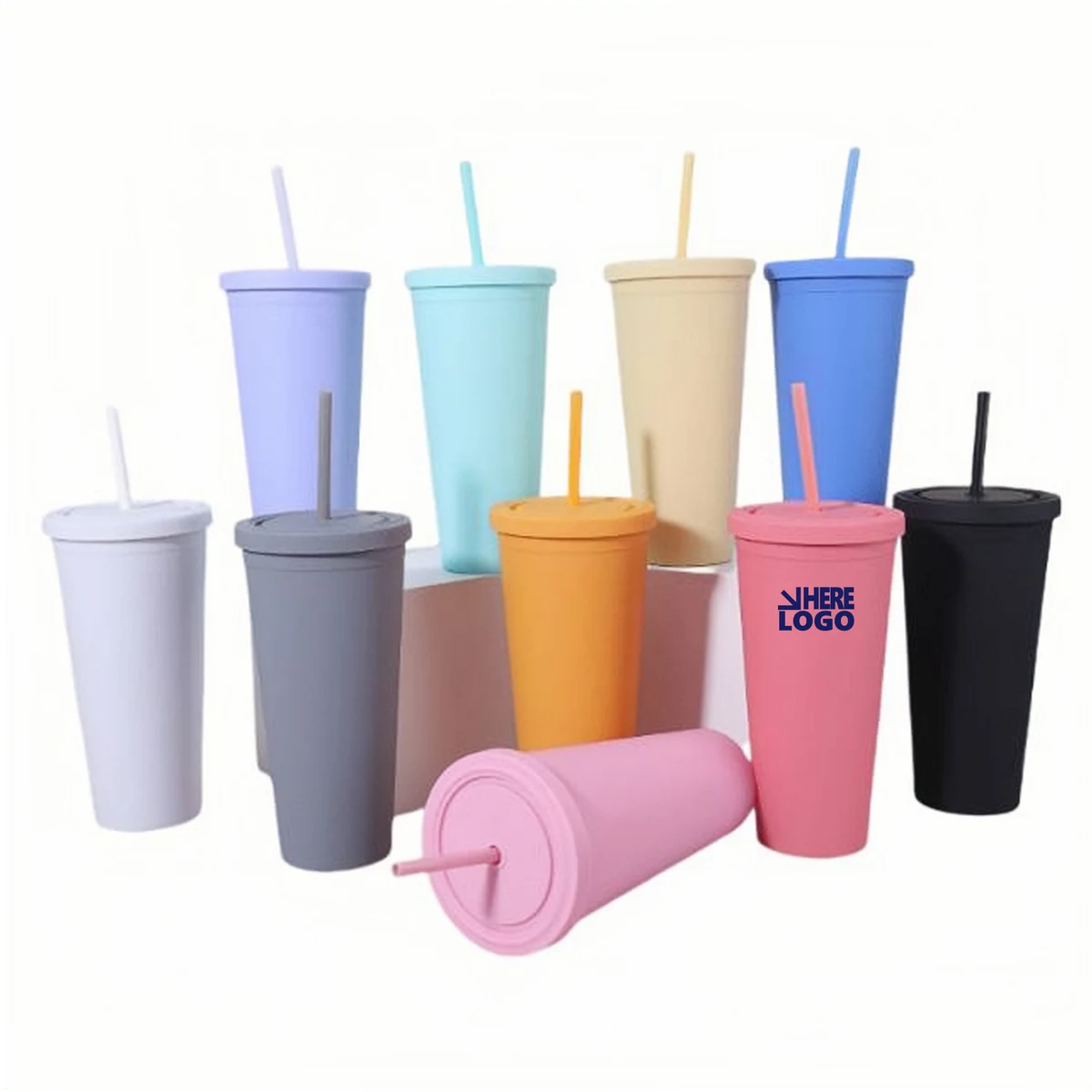 24oz Insulated Plastic Straw Tumbler - Double-Wall Design 1