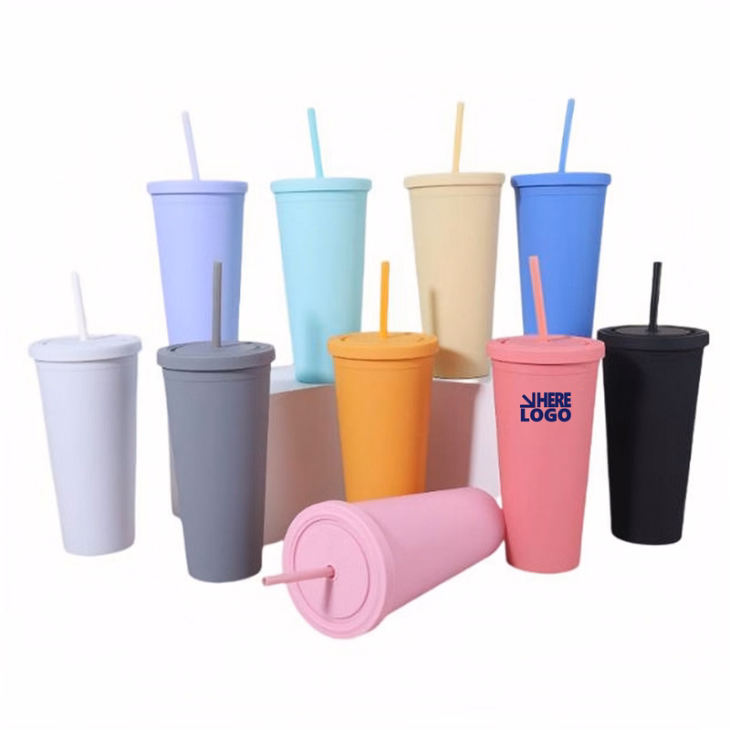 24oz Insulated Plastic Straw Tumbler - Double-Wall Design