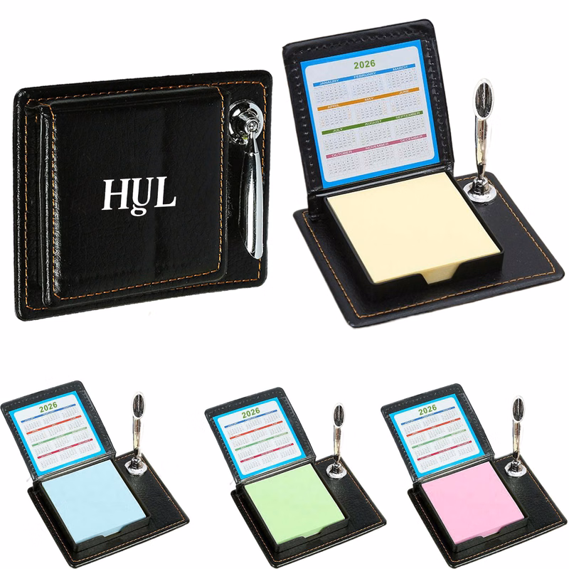Sticky Note PU Leather Box Set w/Pen Holder