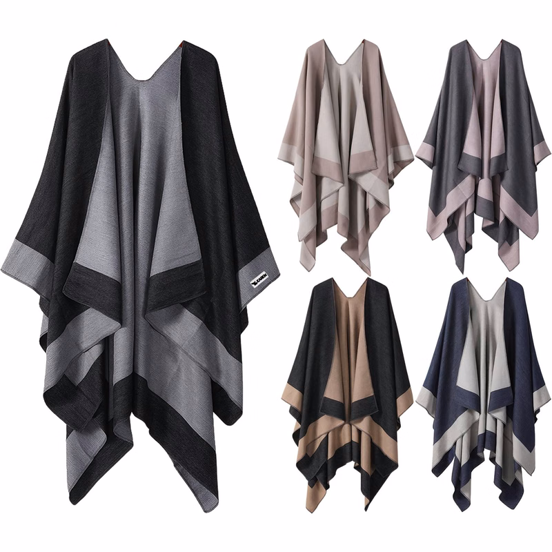 Color-Block Polyester Reversible Shawl