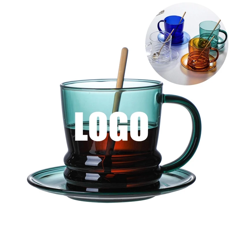 Custom 10 OZ. Glass Tea Cup Coffee Mug with Saucer Set 1