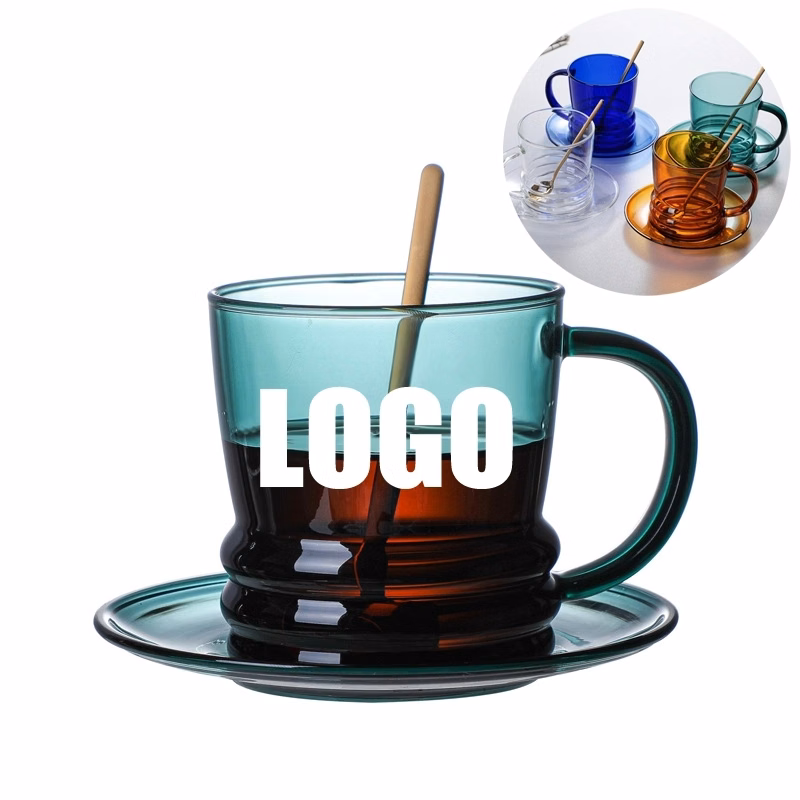Custom 10 OZ. Glass Tea Cup Coffee Mug with Saucer Set