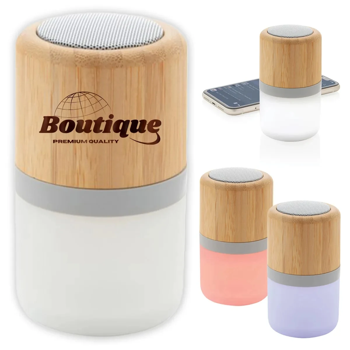 Round Bamboo Colour Changing Mini BT Speaker 1