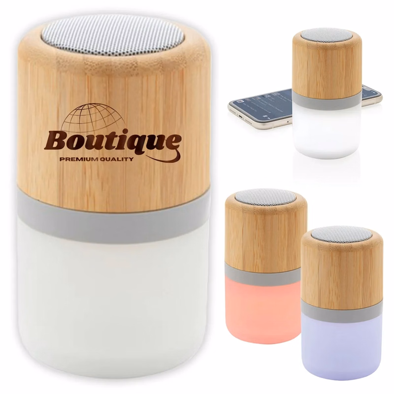 Round Bamboo Colour Changing Mini BT Speaker
