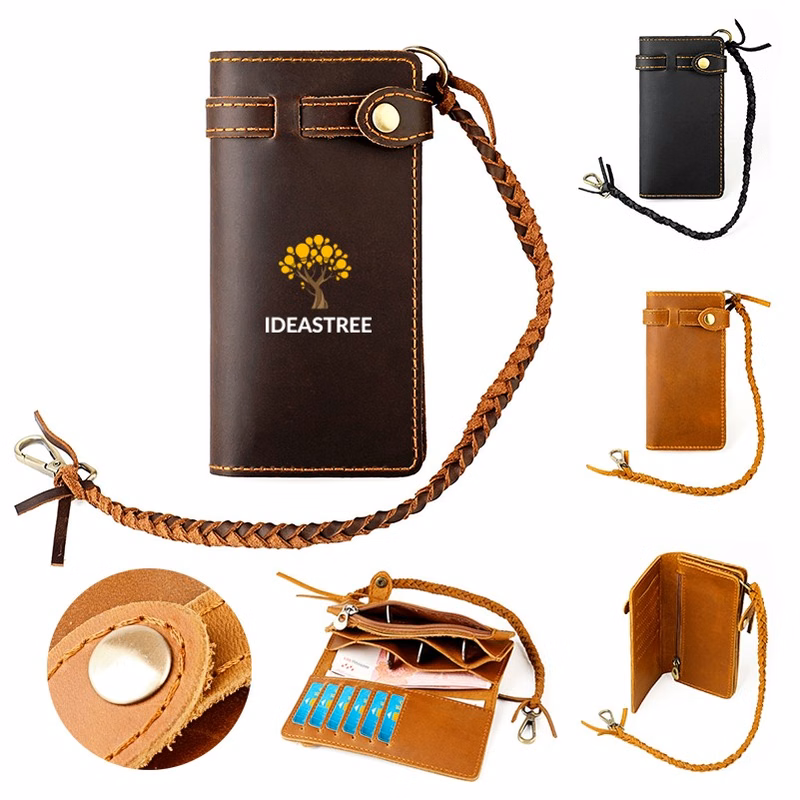 Leather Bifold Wallet with Anti-theft Chain