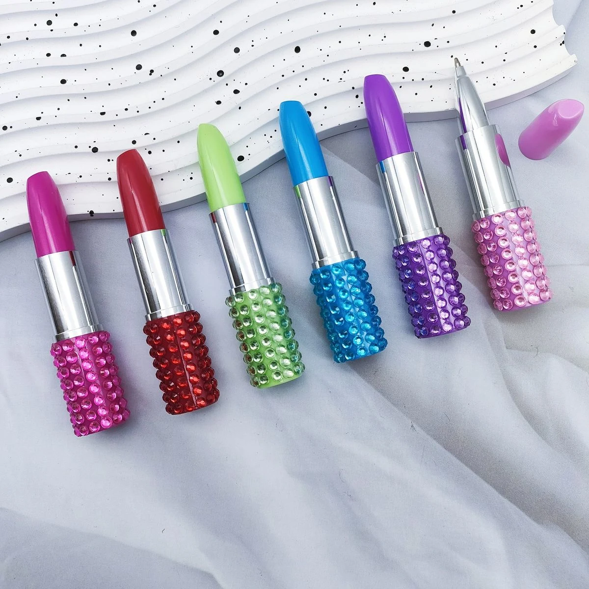 Rhinestone Crystal Lipstick Shaped Rollerball Pen 1