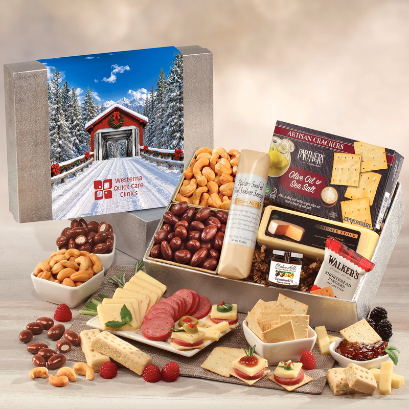 Shelf Stable Snacking Smorgasbord with Snow-covered Bridge Sleeve