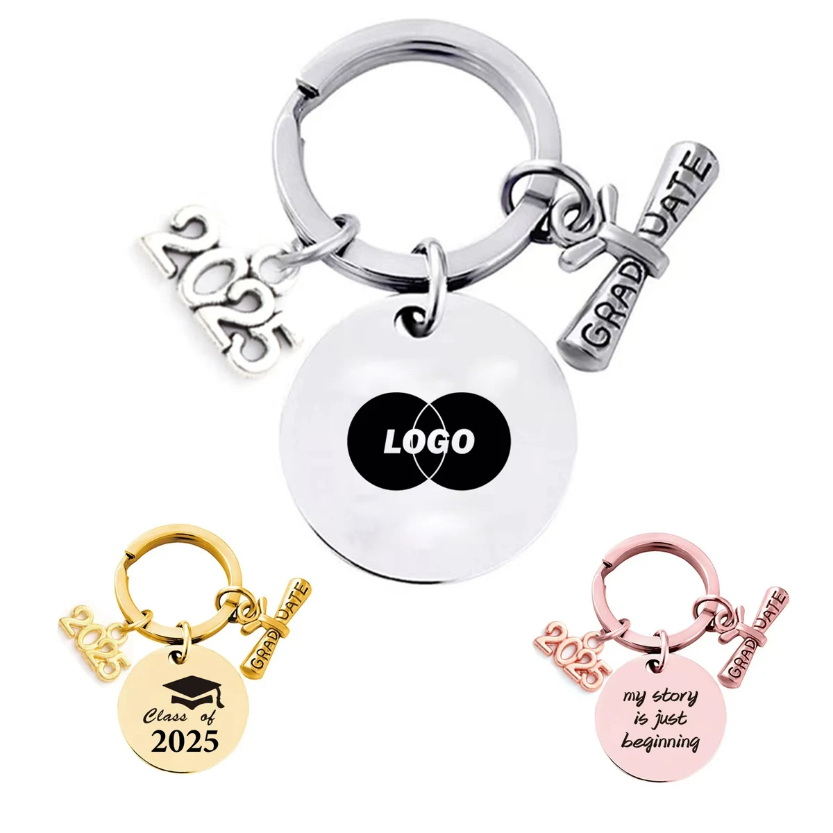 Customizable Graduation Keychain with Stainless Steel Design 1