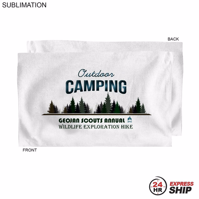 24 Hr Express Ship - Microfiber Dri-lite Terry Sports, Hand, Gym White Towel, 15x25, Sublimated
