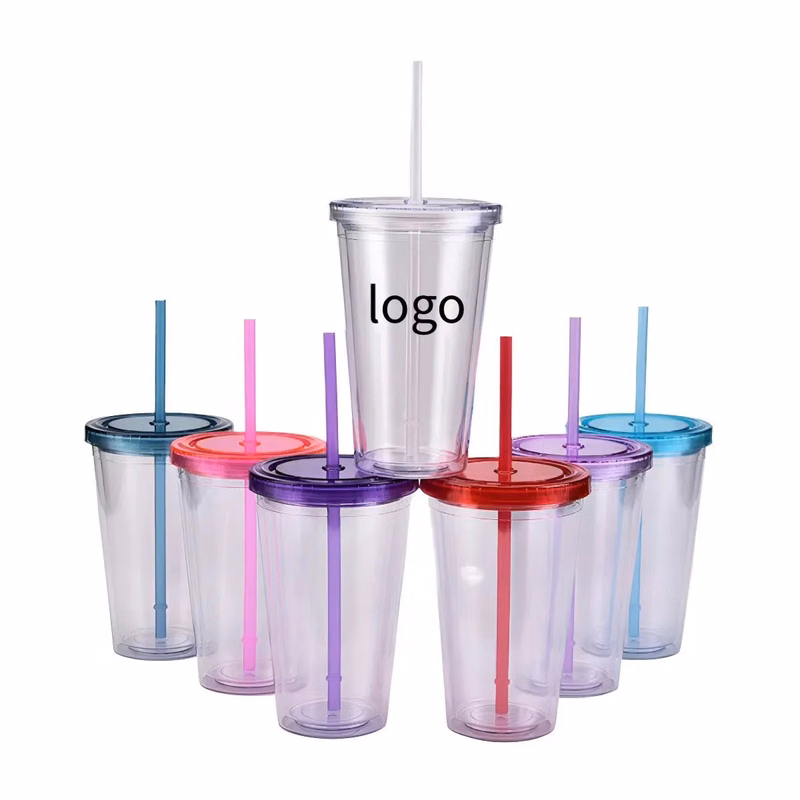 Single Wall Plastic Cup with Lid And Straw