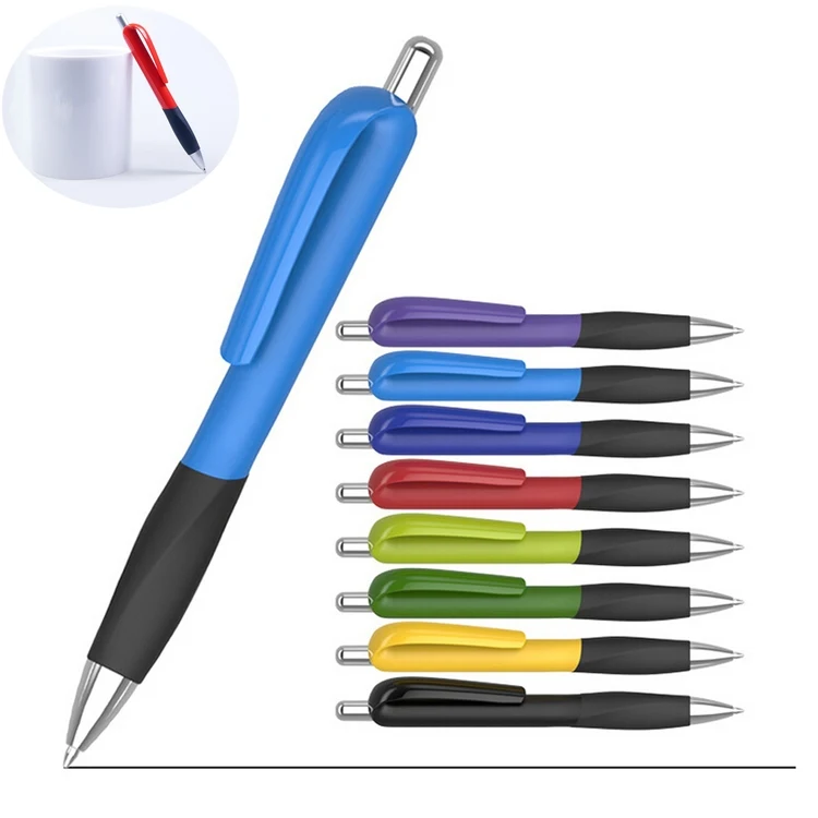 SM00088 - Durable And Delicate Retractable Plastic Barrel Ballpoint Pen With Black comfortable Rubbe 1