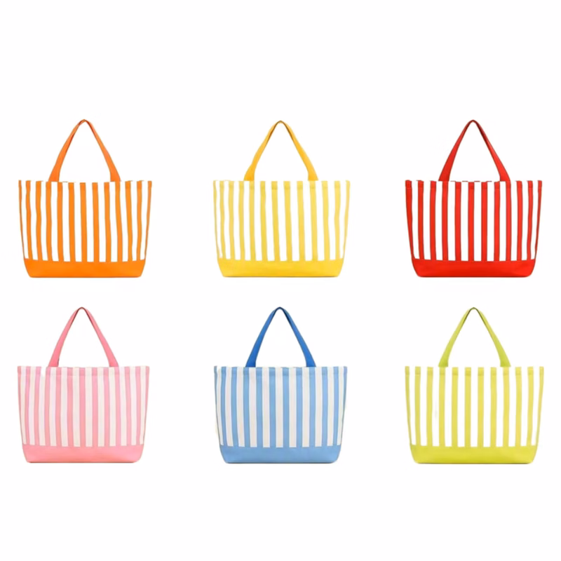 Multicolor Striped Canvas Tote Bag