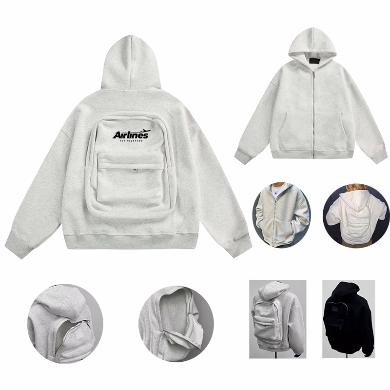Creative Hoodie with Backpack Unisex Casual Zip Up Long Sleeve