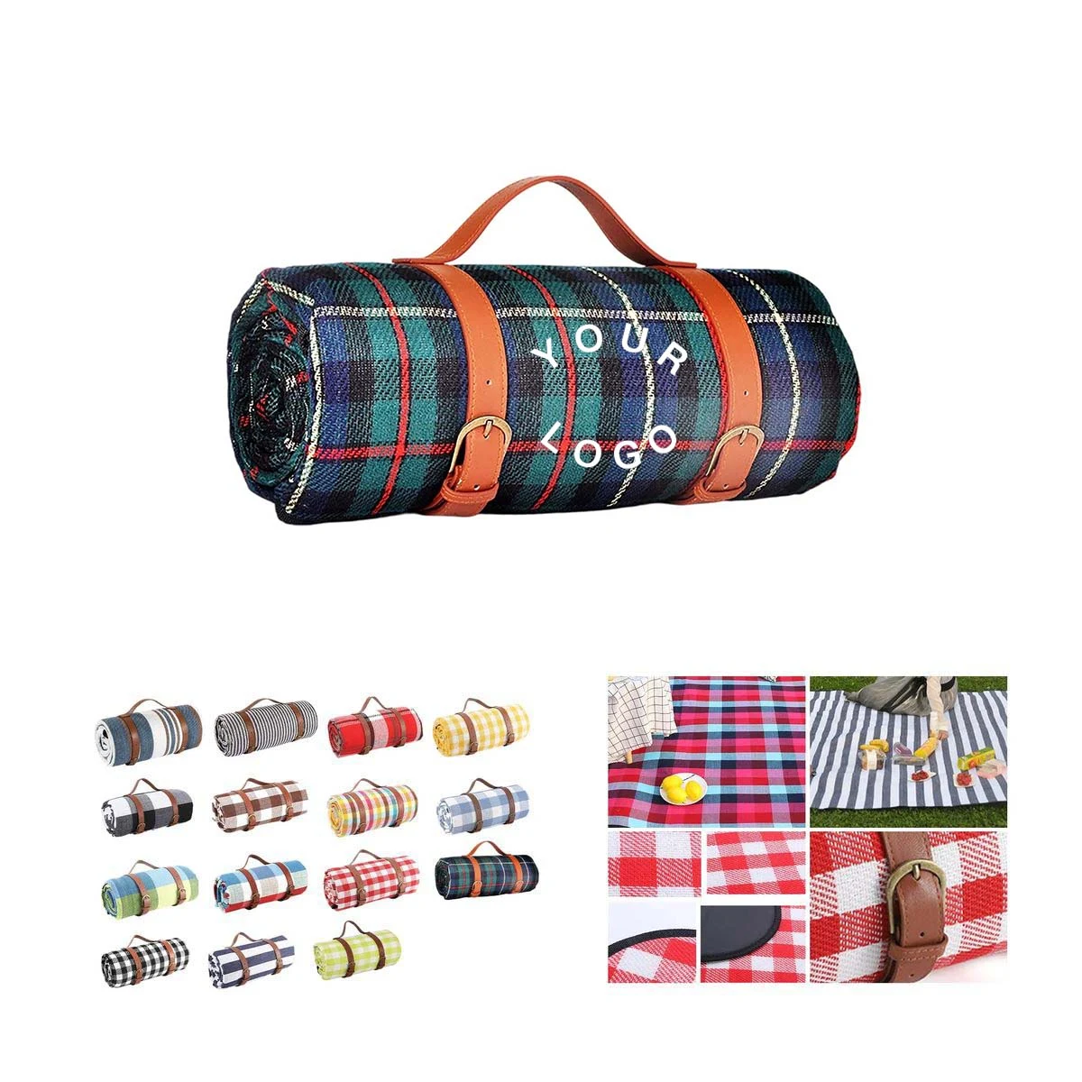 Oversized Picnic Blanket with Leather Carrying Handle 1