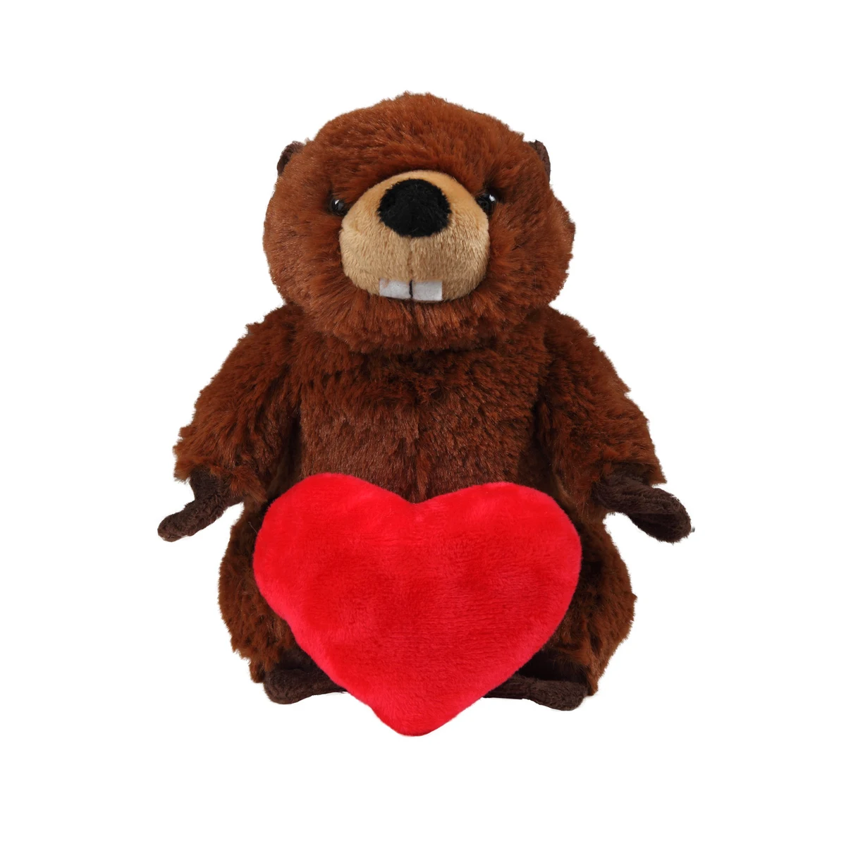 Soft Plush Sitting Beaver holding a Red Heart 1