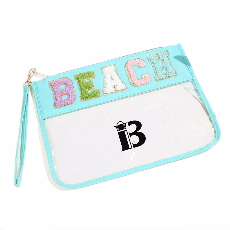 Waterproof Chenille Letter Clear PVC Cosmetic Bag