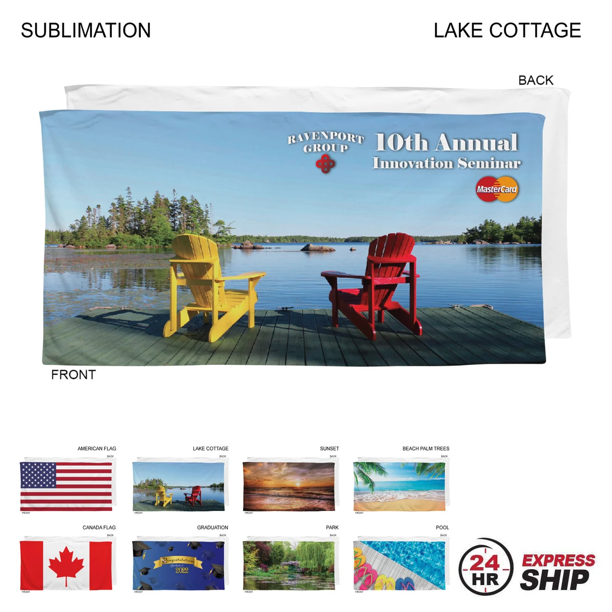 24 Hr Express Ship - Stock Design Sublimated Plush and Soft Velour Terry Beach Towel, 30x60 1