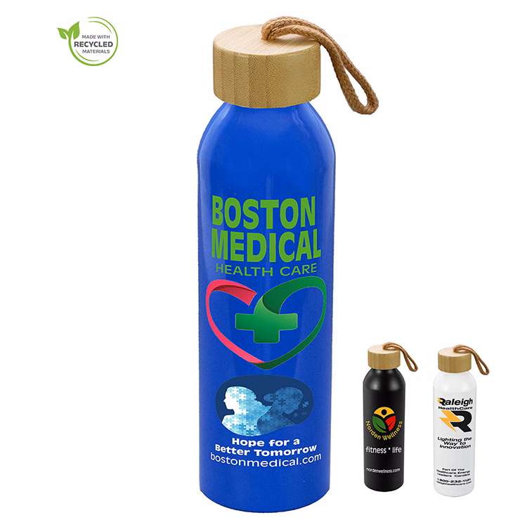 "WHITNEY" 22oz Recycled Aluminum Bottle With a Bamboo Lid