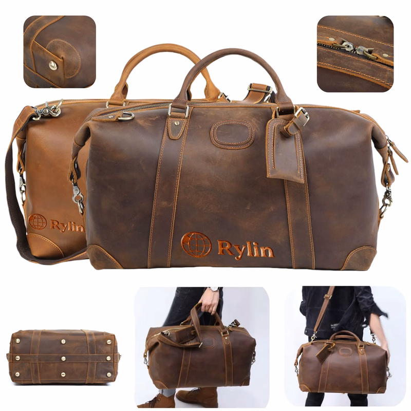 Vintage Top-Grain Crazy Horse Leather Travel Bag & Luggage