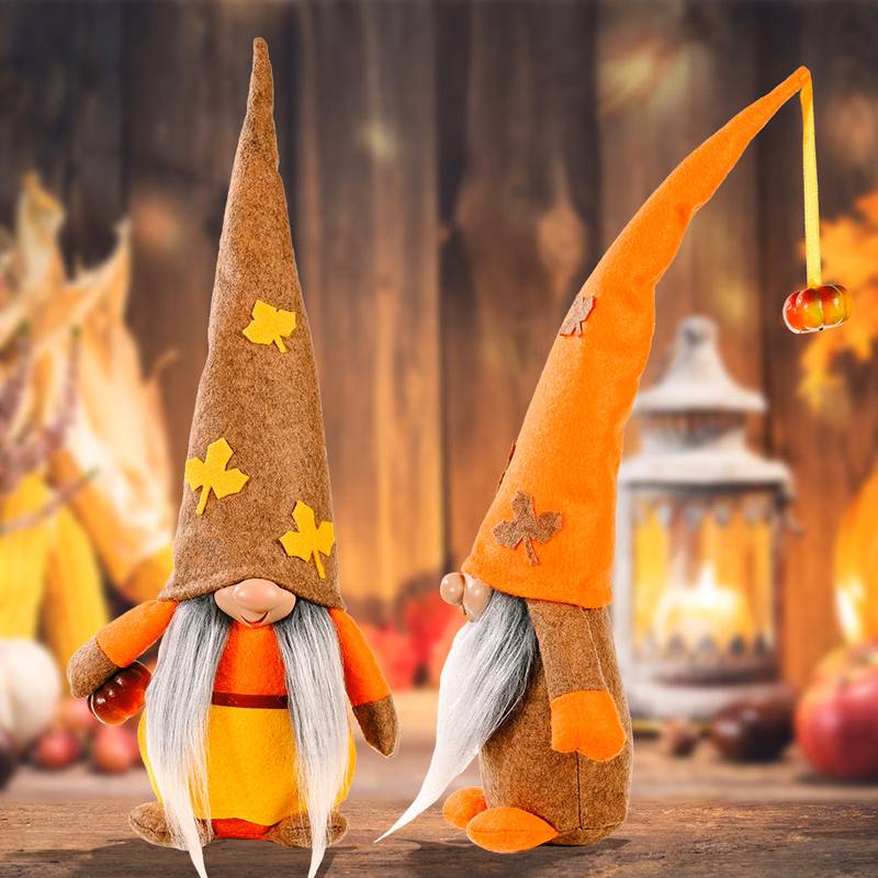 Autumn Faceless Standing Gnome Maple Leaf Plush Elf