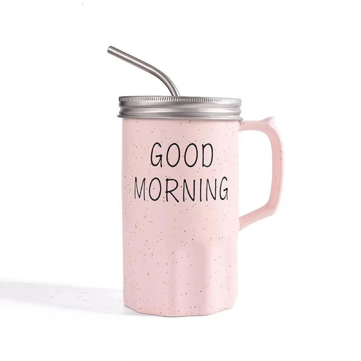 12 OZ Ceramic Coffee Cup with Lid and Straw 1