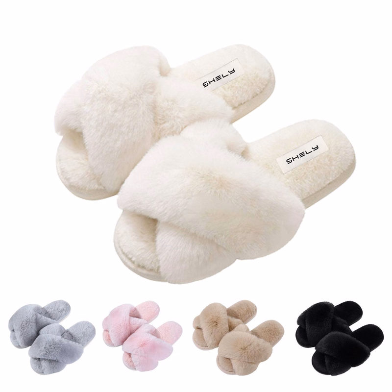 Winter Soft Plush Cozy Open Toe Slippers