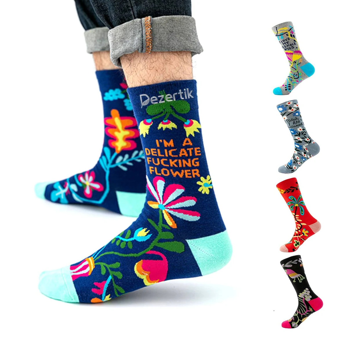 Long Tube Casual Abstract Letter Floral Socks 1