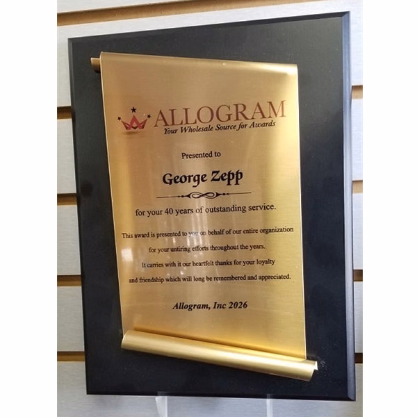 Black Plaque With Brass Scroll Mount