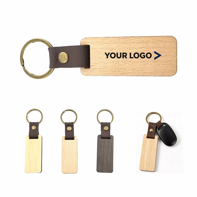 Wooden Keychain Blanks PU Leather DIY Laser Engraving Crafts