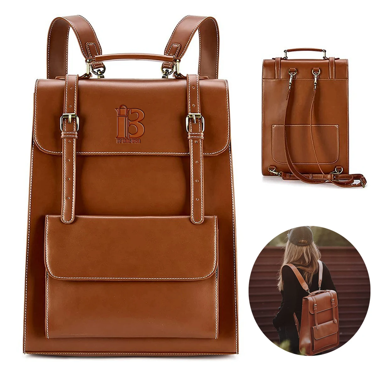 Laptop Backpack for Women PU Leather Bag 1