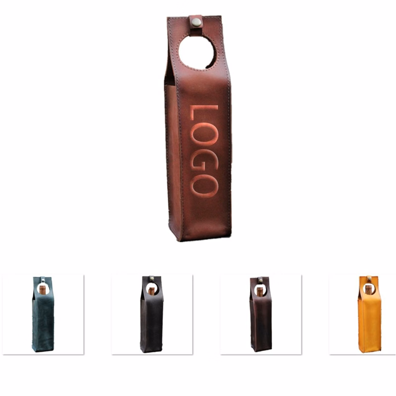 Rectangle Leather Wine Holder With Handle